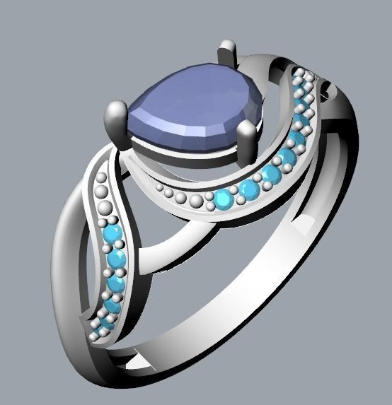 Women ring sapphire and diamonds 3dm stl 3D print model 3D print model_17