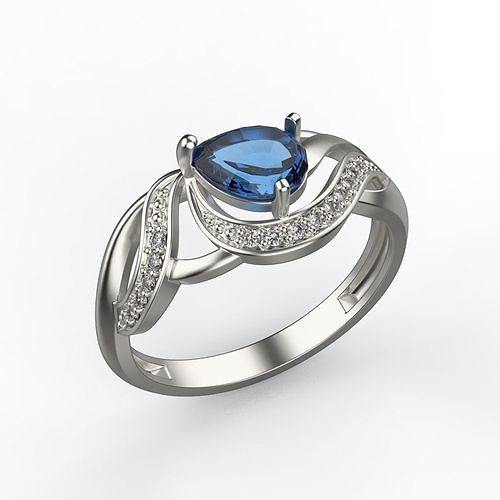 Women ring sapphire and diamonds 3dm stl 3D print model 3D print model