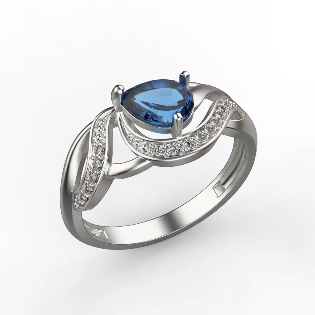 Women ring sapphire and diamonds 3dm stl 3D print model 3D print model_0