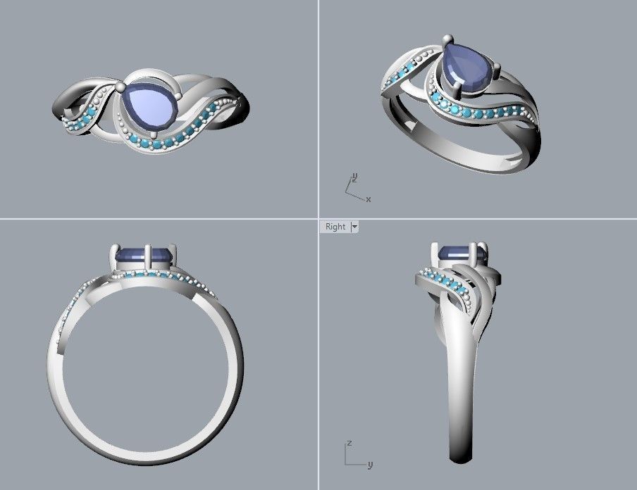Women ring sapphire and diamonds 3dm stl 3D print model 3D print model_22