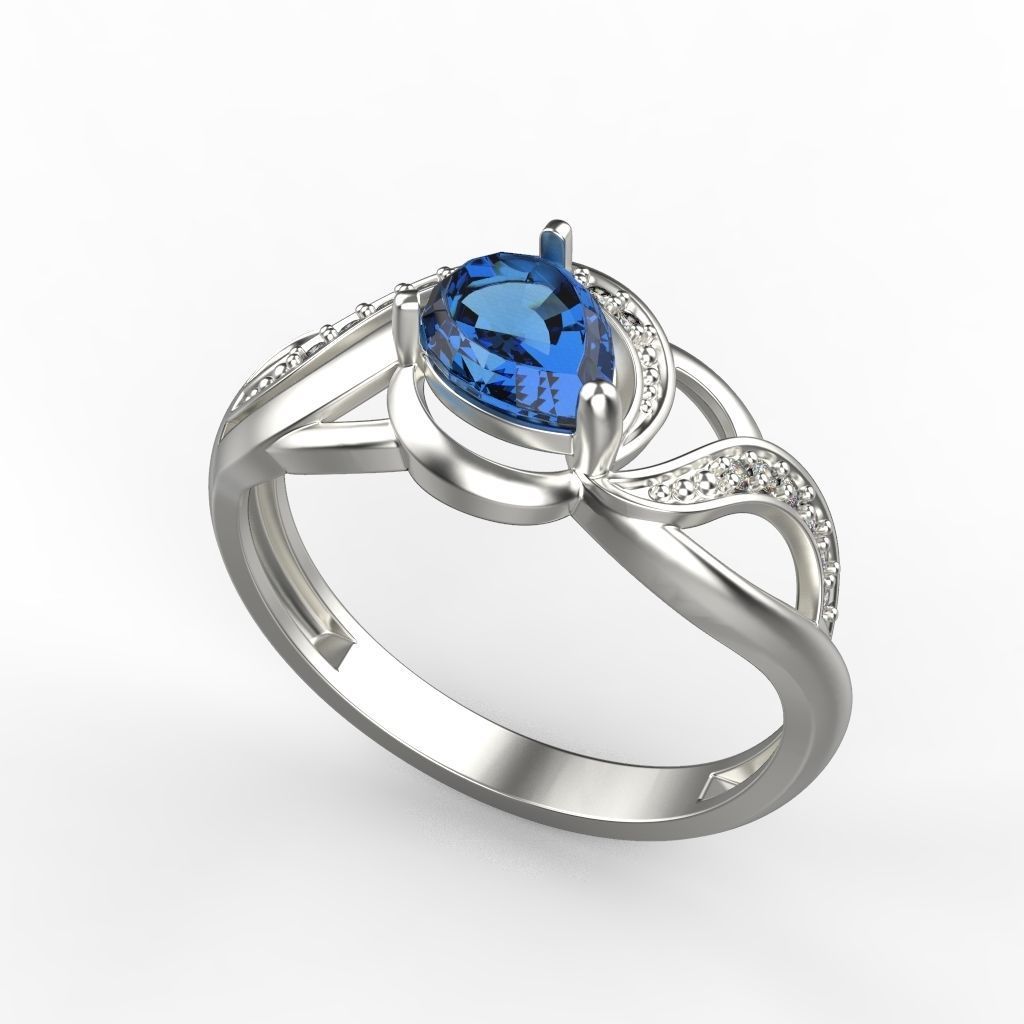 Women ring sapphire and diamonds 3dm stl 3D print model 3D print model_7