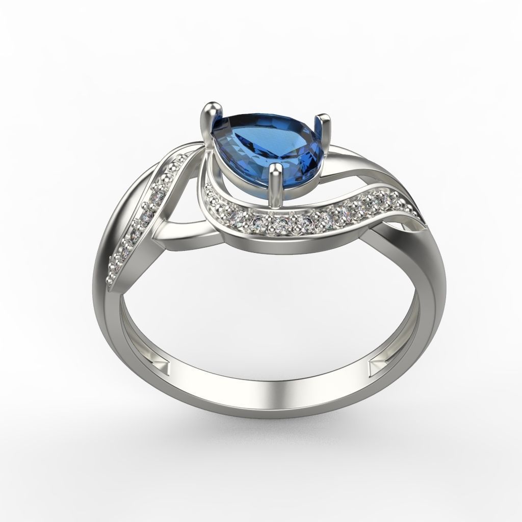Women ring sapphire and diamonds 3dm stl 3D print model 3D print model_8