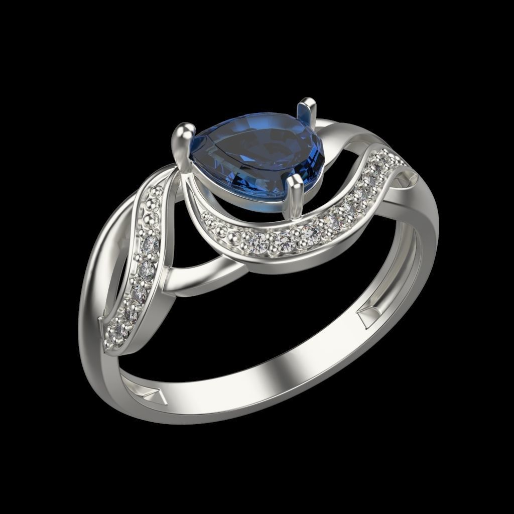 Women ring sapphire and diamonds 3dm stl 3D print model 3D print model_16