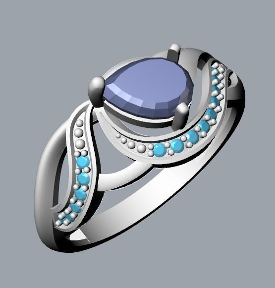 Women ring sapphire and diamonds 3dm stl 3D print model 3D print model_21