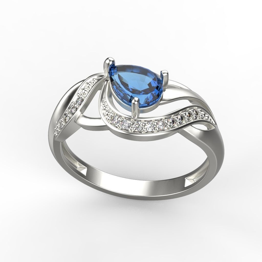 Women ring sapphire and diamonds 3dm stl 3D print model 3D print model_1