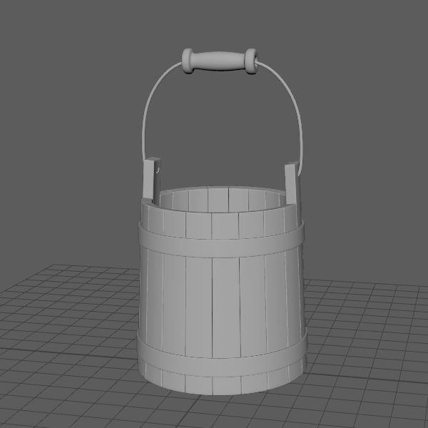 Wooden Bucket 3D model_4