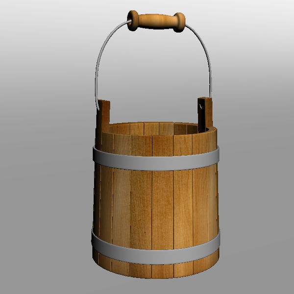 Wooden Bucket 3D model_1