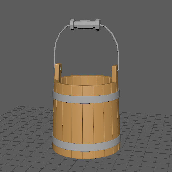 Wooden Bucket 3D model_3