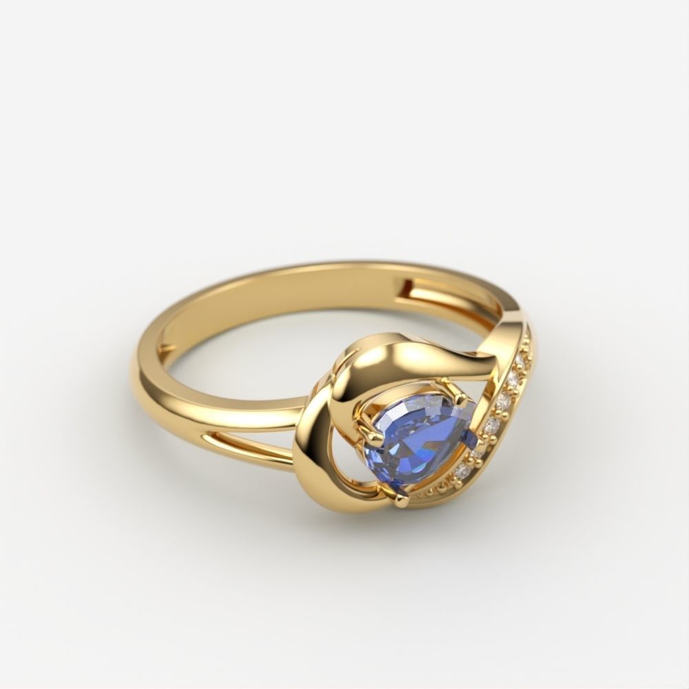 Women Ring sapphire and diamonds 3dm stl 3D print model 3D print model_4