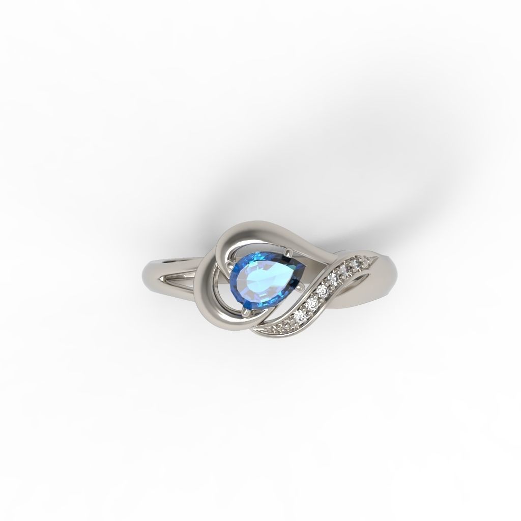 Women Ring sapphire and diamonds 3dm stl 3D print model 3D print model_8