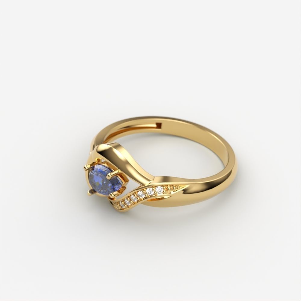 Women Ring sapphire and diamonds 3dm stl 3D print model 3D print model_5