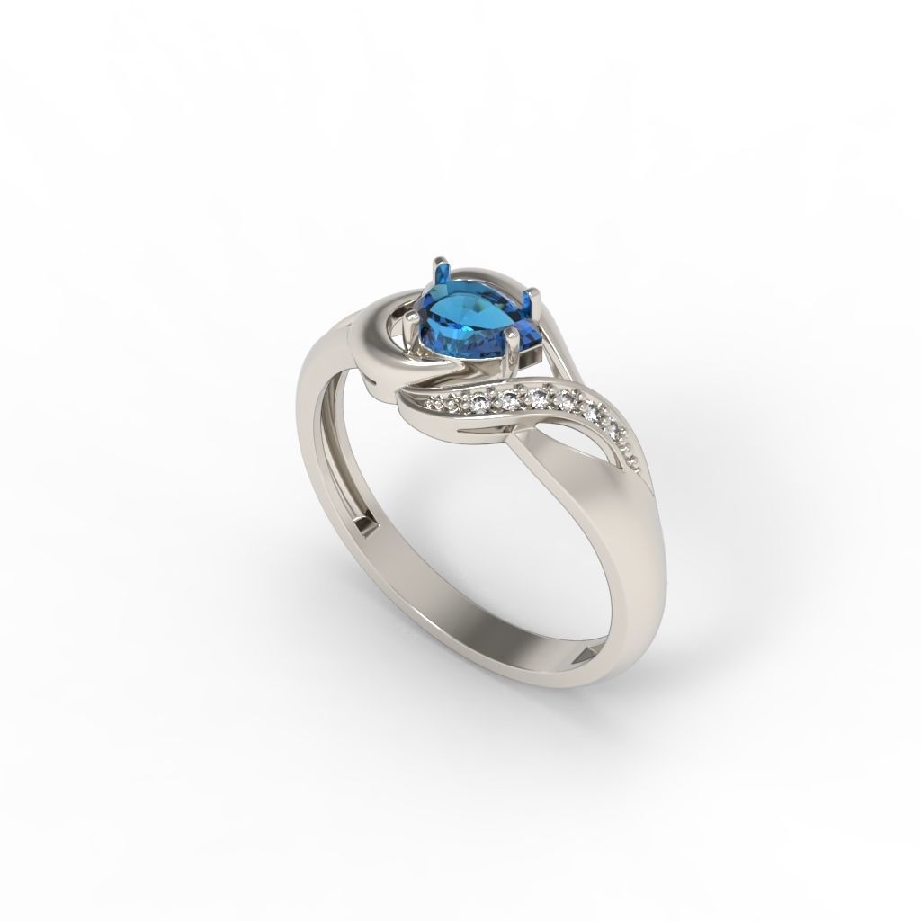 Women Ring sapphire and diamonds 3dm stl 3D print model 3D print model_15