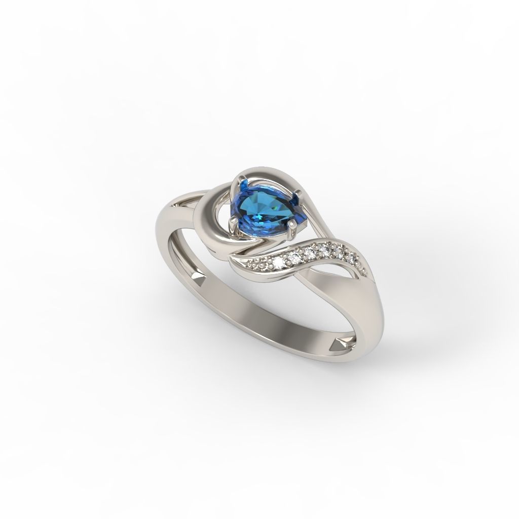Women Ring sapphire and diamonds 3dm stl 3D print model 3D print model_10