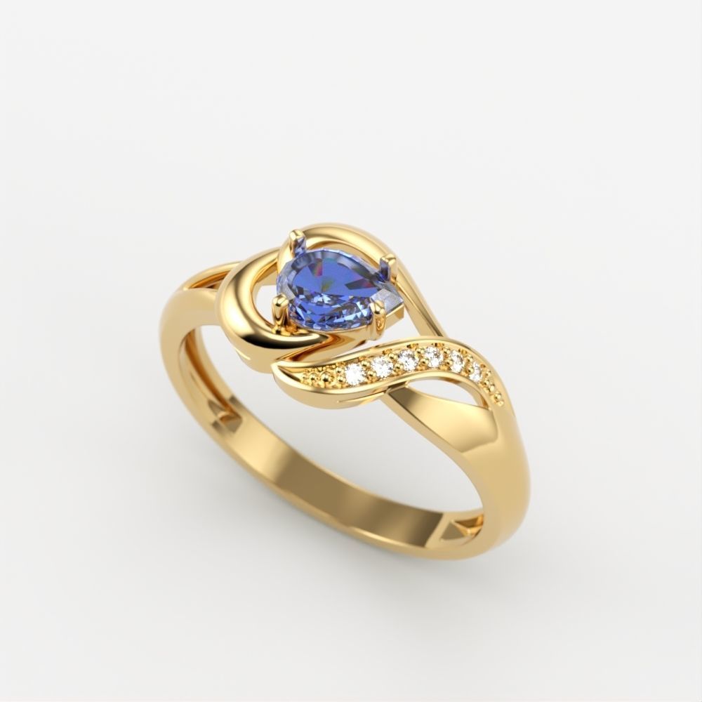 Women Ring sapphire and diamonds 3dm stl 3D print model 3D print model_3