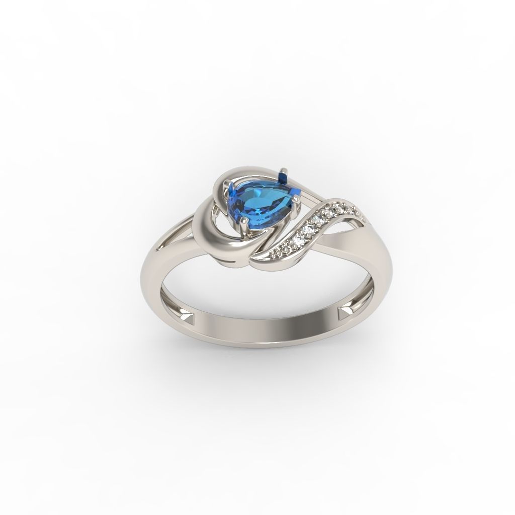 Women Ring sapphire and diamonds 3dm stl 3D print model 3D print model_11