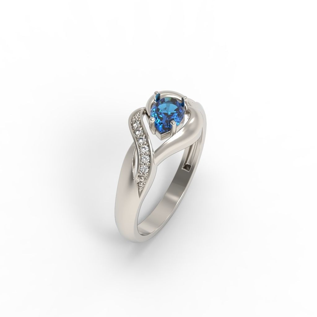 Women Ring sapphire and diamonds 3dm stl 3D print model 3D print model_13