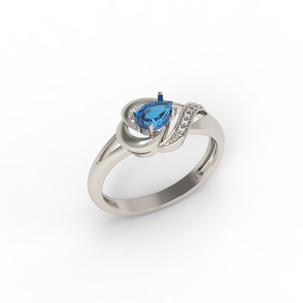 Women Ring sapphire and diamonds 3dm stl 3D print model 3D print model_7