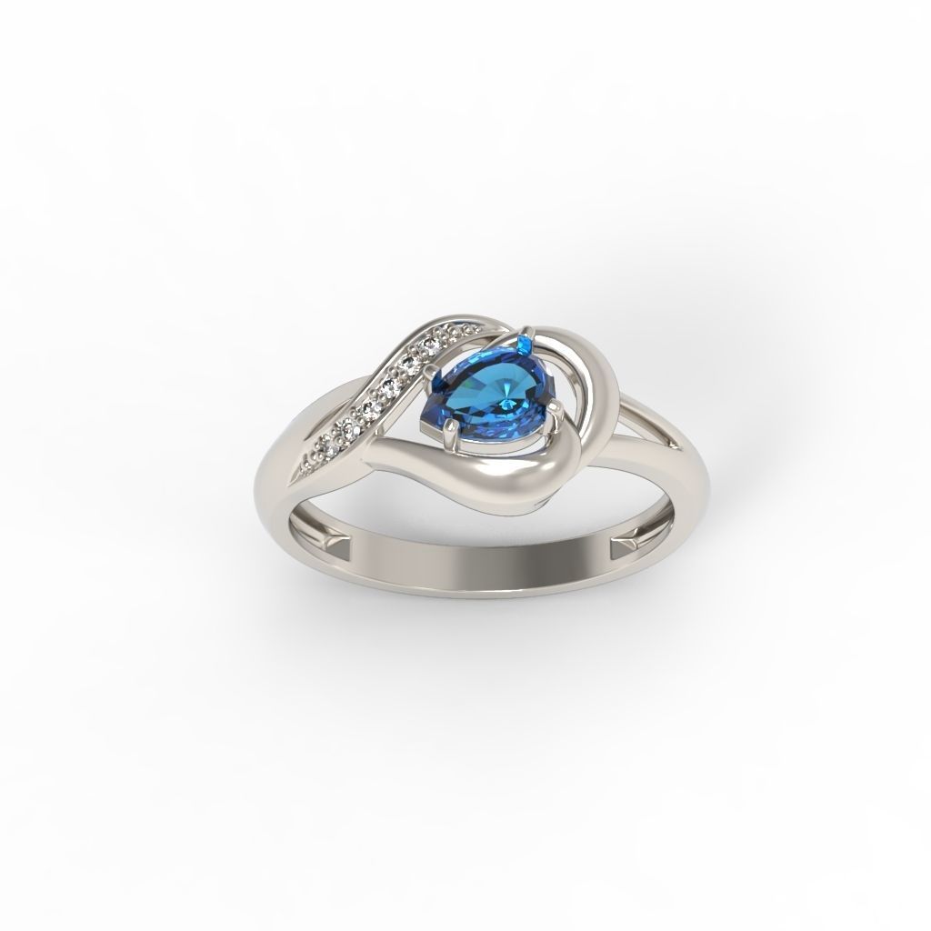 Women Ring sapphire and diamonds 3dm stl 3D print model 3D print model_9