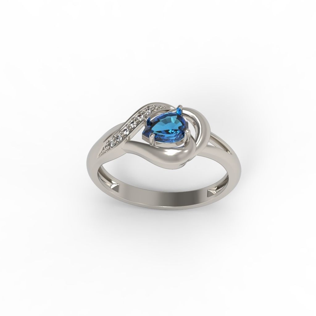 Women Ring sapphire and diamonds 3dm stl 3D print model 3D print model_14