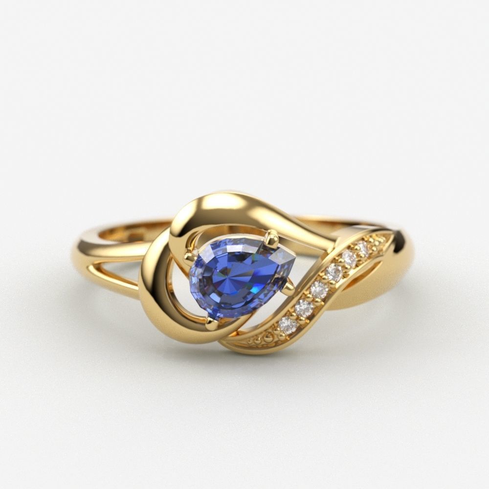Women Ring sapphire and diamonds 3dm stl 3D print model 3D print model_2