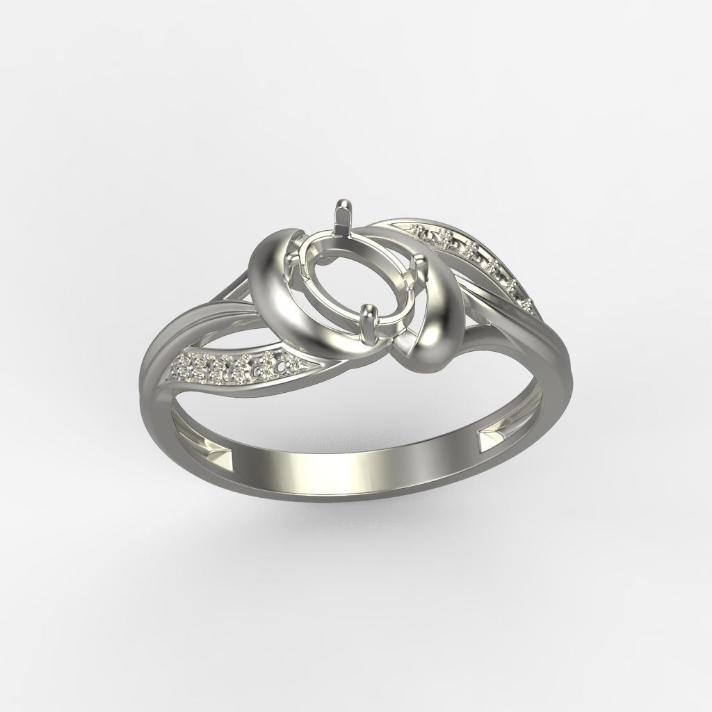 Women Ring with oval cut gem and diamonds 3dm stl  3D print model_13