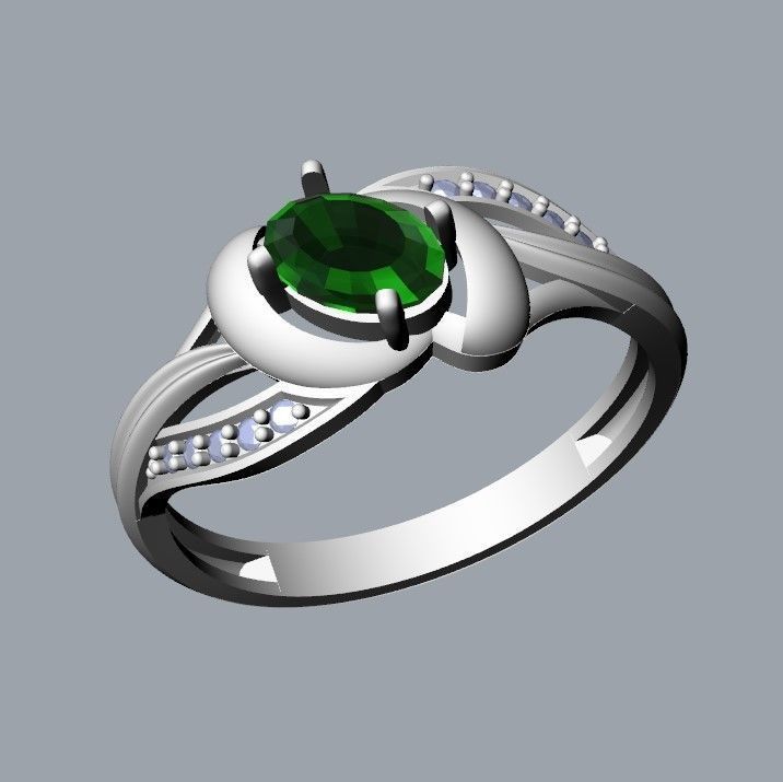 Women Ring with oval cut gem and diamonds 3dm stl  3D print model_22