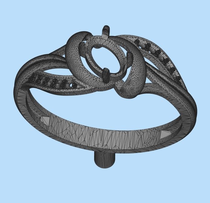 Women Ring with oval cut gem and diamonds 3dm stl  3D print model_30