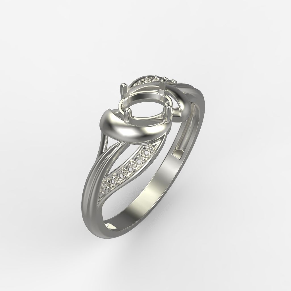 Women Ring with oval cut gem and diamonds 3dm stl  3D print model_12