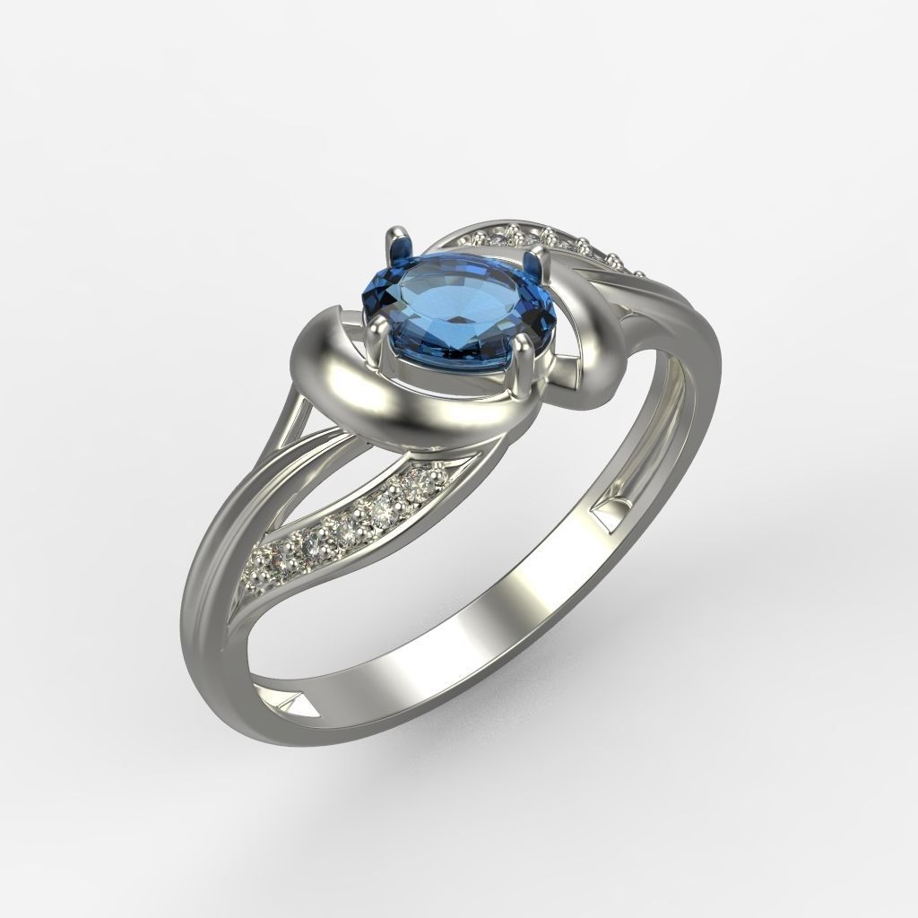 Women Ring with oval cut gem and diamonds 3dm stl  3D print model_4