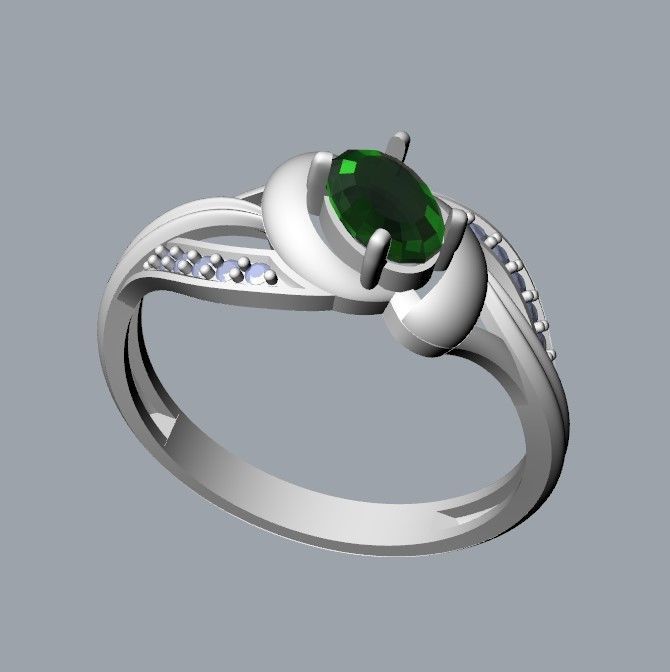 Women Ring with oval cut gem and diamonds 3dm stl  3D print model_21