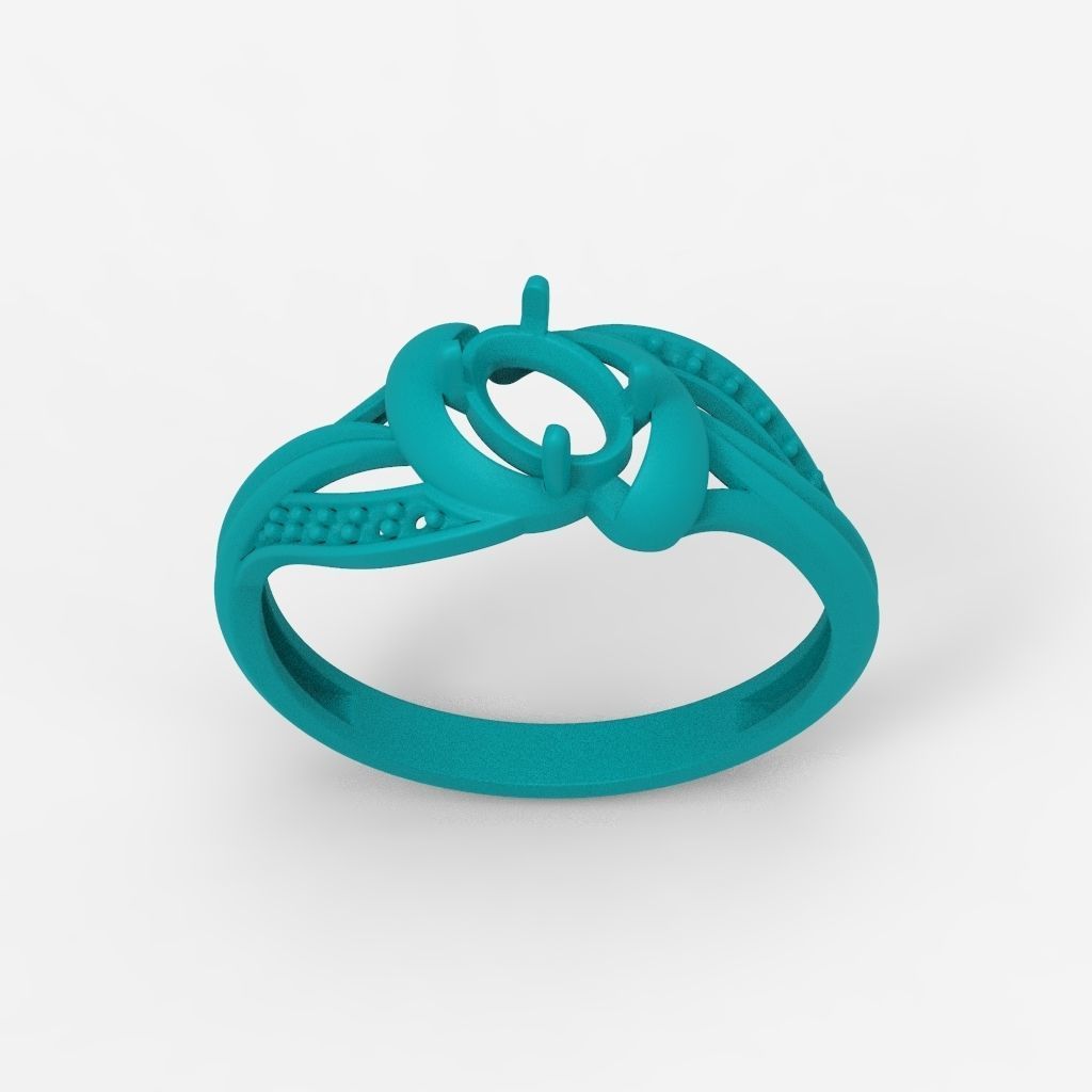 Women Ring with oval cut gem and diamonds 3dm stl  3D print model_17