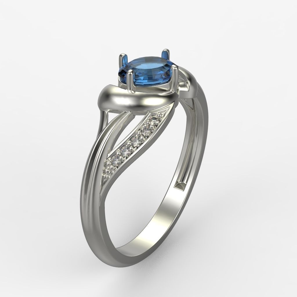 Women Ring with oval cut gem and diamonds 3dm stl  3D print model_10