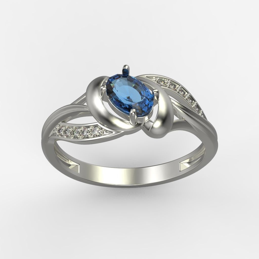 Women Ring with oval cut gem and diamonds 3dm stl  3D print model_1