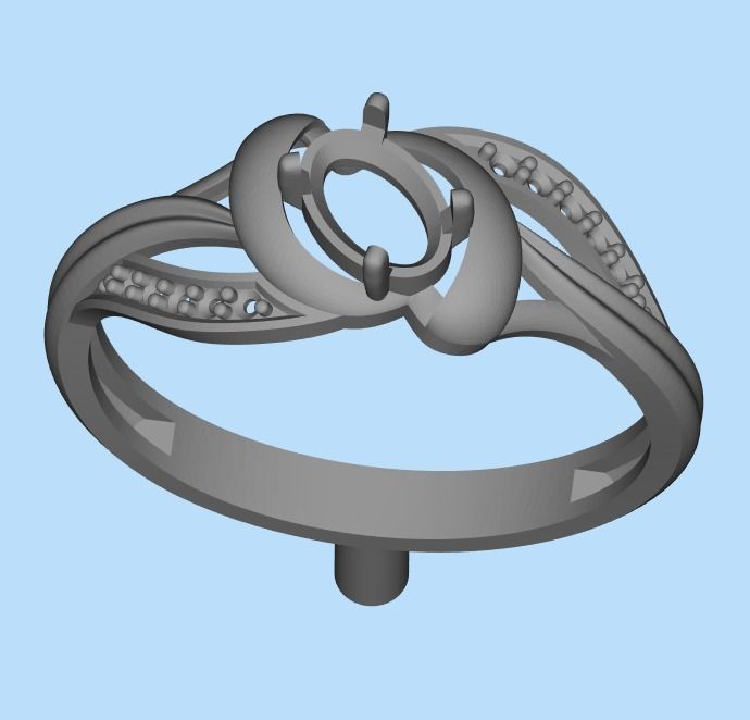 Women Ring with oval cut gem and diamonds 3dm stl  3D print model_23