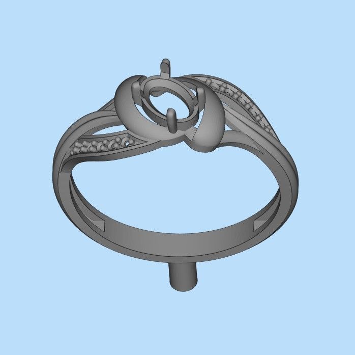 Women Ring with oval cut gem and diamonds 3dm stl  3D print model_29