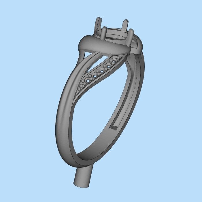 Women Ring with oval cut gem and diamonds 3dm stl  3D print model_27