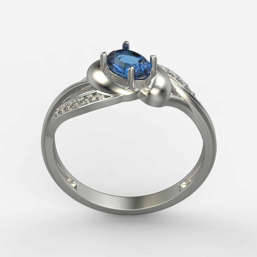 Women Ring with oval cut gem and diamonds 3dm stl  3D print model_5