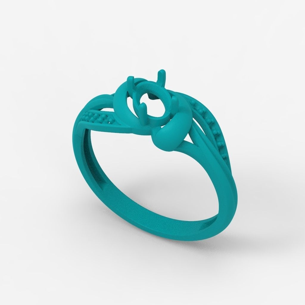 Women Ring with oval cut gem and diamonds 3dm stl  3D print model_16