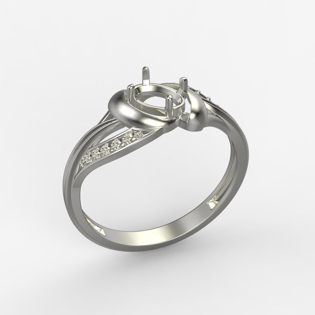 Women Ring with oval cut gem and diamonds 3dm stl  3D print model_11