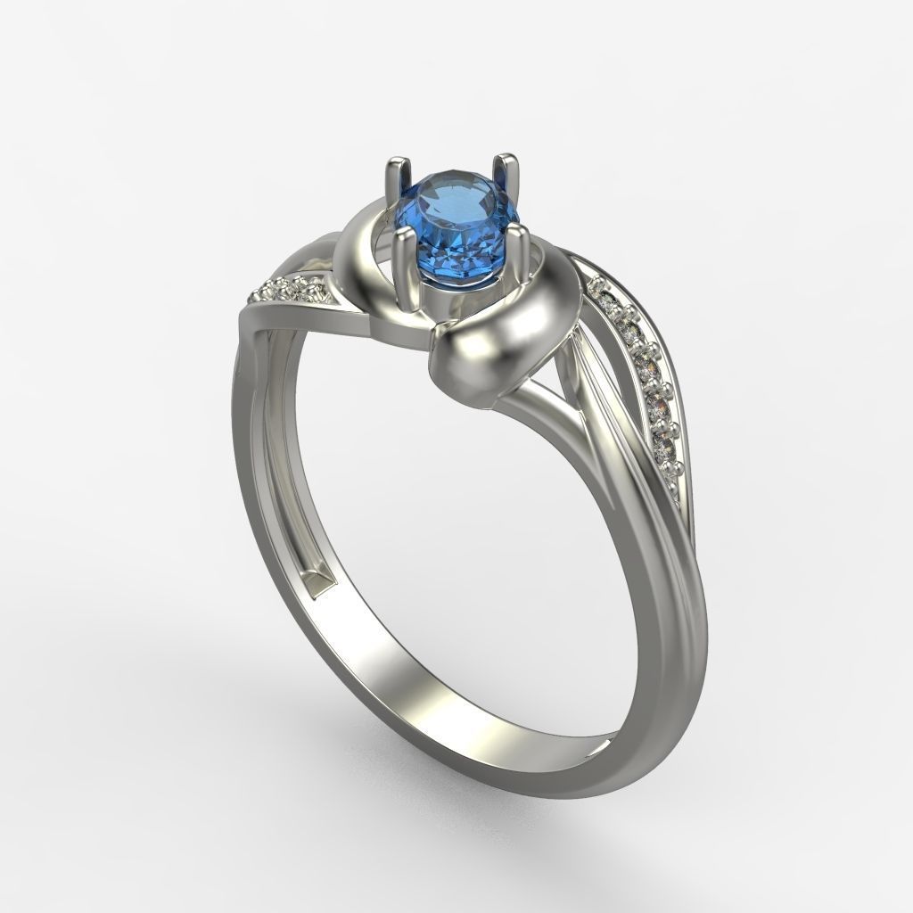 Women Ring with oval cut gem and diamonds 3dm stl  3D print model_3