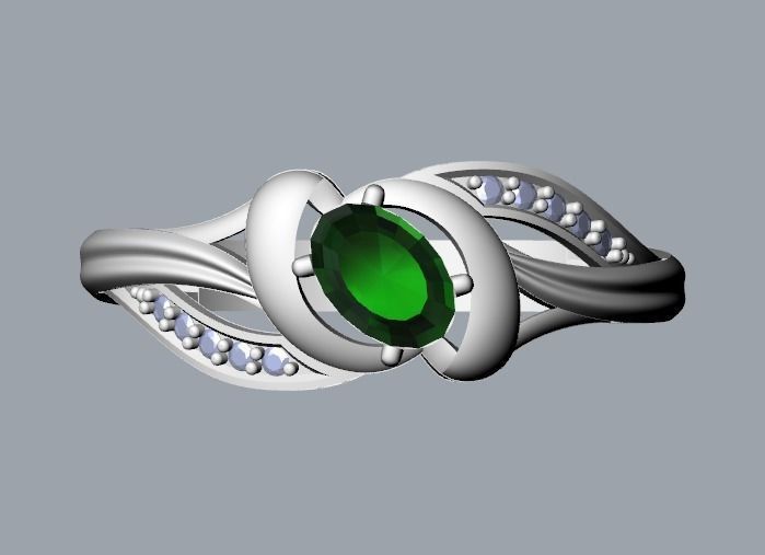 Women Ring with oval cut gem and diamonds 3dm stl  3D print model_20