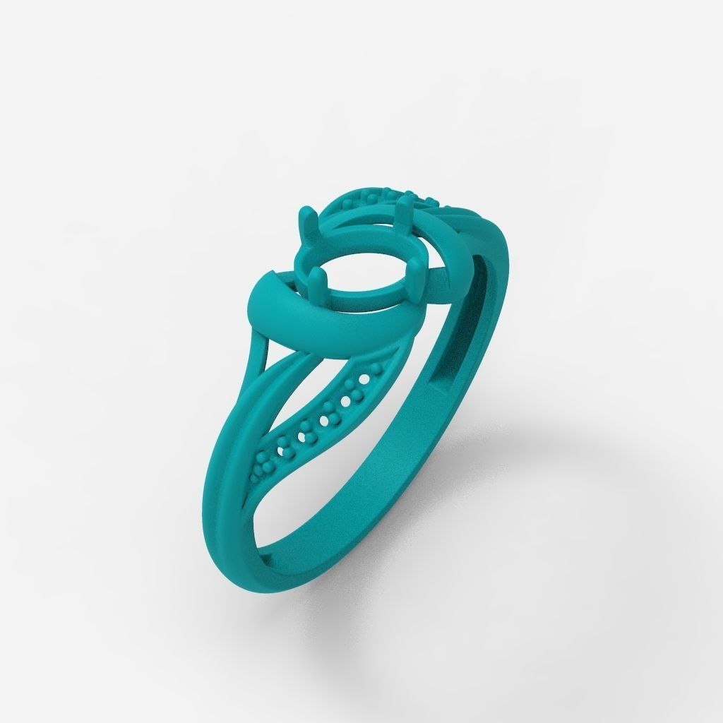 Women Ring with oval cut gem and diamonds 3dm stl  3D print model_14
