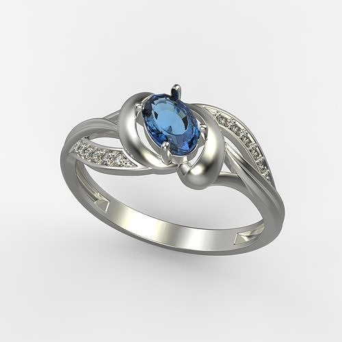 Women Ring with oval cut gem and diamonds 3dm stl  3D print model