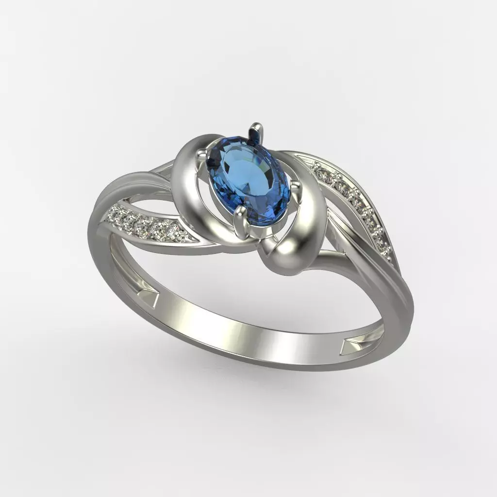 Women Ring with oval cut gem and diamonds 3dm stl  3D print model_0