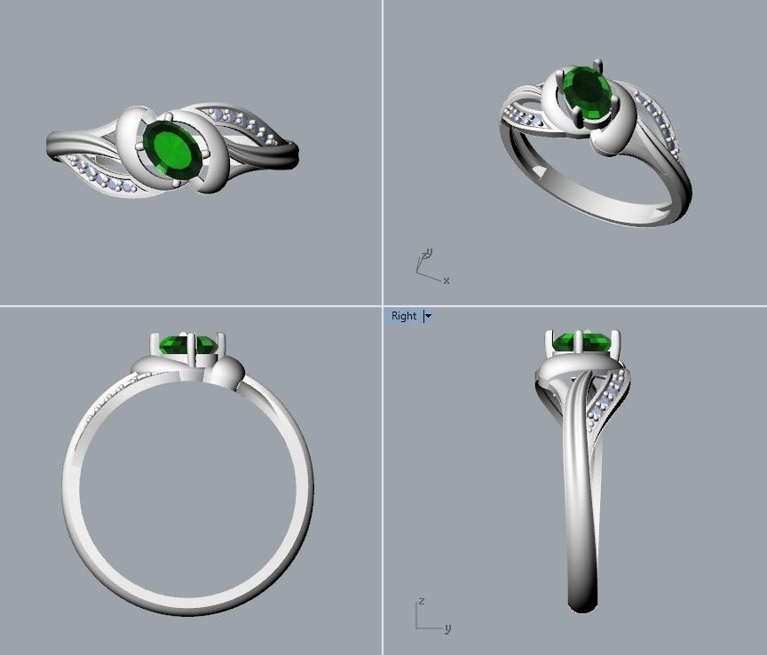 Women Ring with oval cut gem and diamonds 3dm stl  3D print model_8