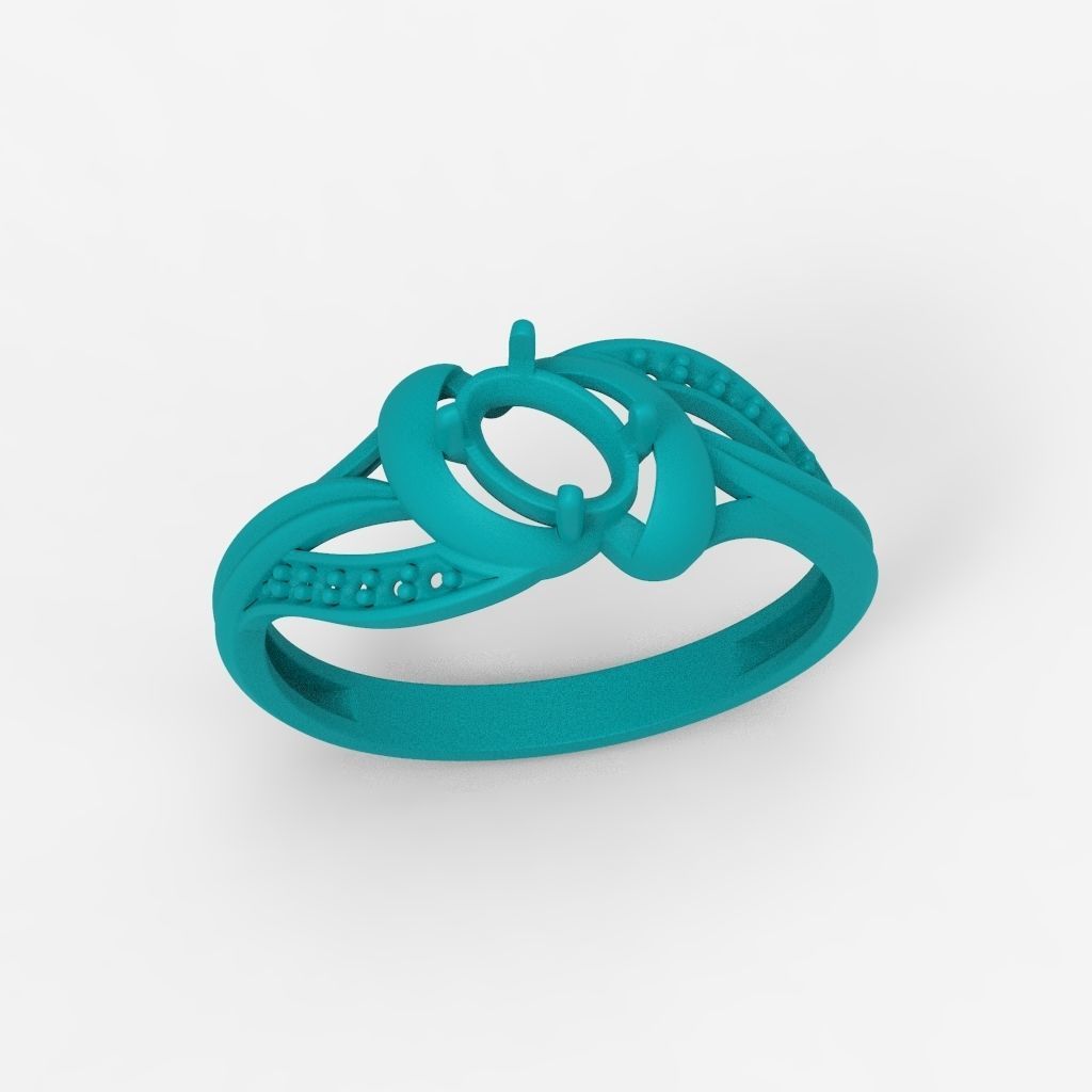 Women Ring with oval cut gem and diamonds 3dm stl  3D print model_15