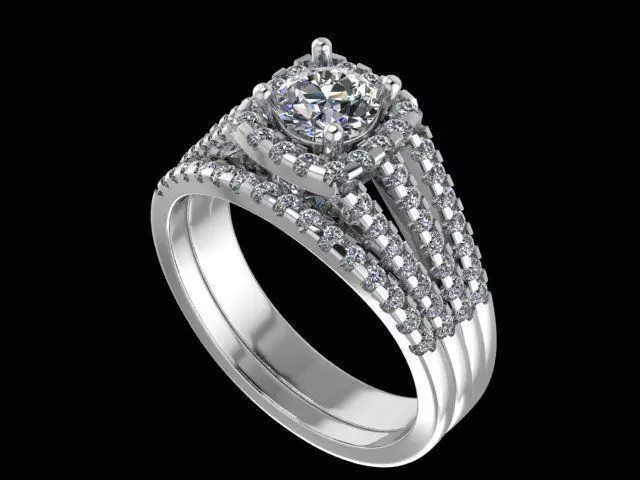 Halo engagement ring with alliance and side stone 3D print model