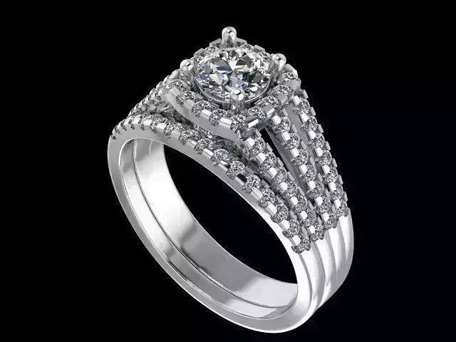 Halo engagement ring with alliance and side stone