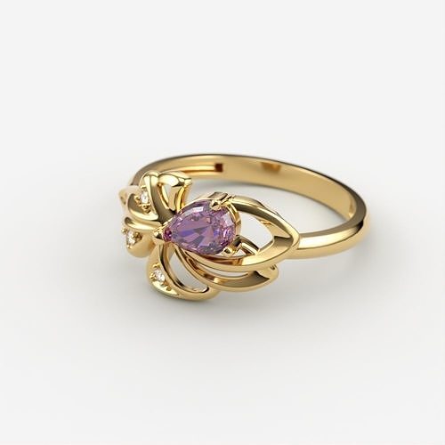Women Ring with gems and diamonds 3dm stl 3D print model 3D print model