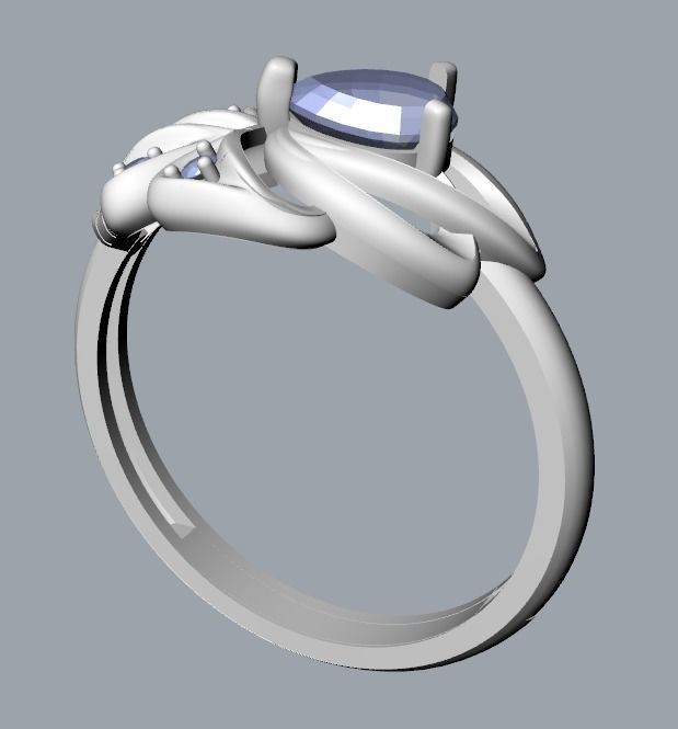Women Ring with gems and diamonds 3dm stl 3D print model 3D print model_32
